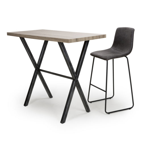 Oak Top Bar Table with Black Cross Metal Legs