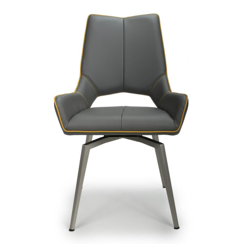 Grey and Yellow Leather Swivel Dining Chair