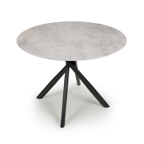 Grey Marble Effect Glass Round Dining Table Black Legs