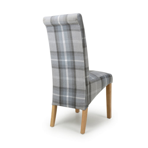 Check Grey Fabric Scroll Back Dining Chair