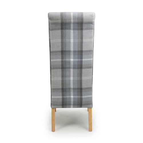 Check Grey Fabric Scroll Back Dining Chair