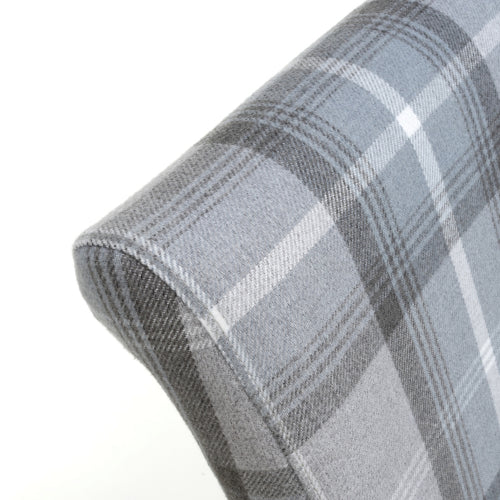 Check Grey Fabric Scroll Back Dining Chair