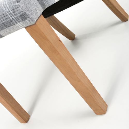Check Grey Fabric Scroll Back Dining Chair