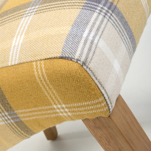 Checked Yellow Scroll Back Dining Chair Oak Legs