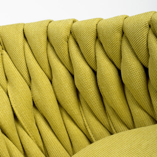Braided Yellow Fabric Dining Chair with Black Tapered Legs