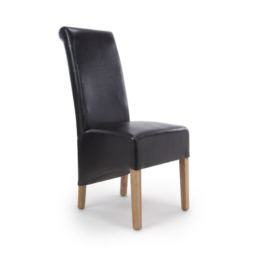 Black Leather Roll Back Dining Chair