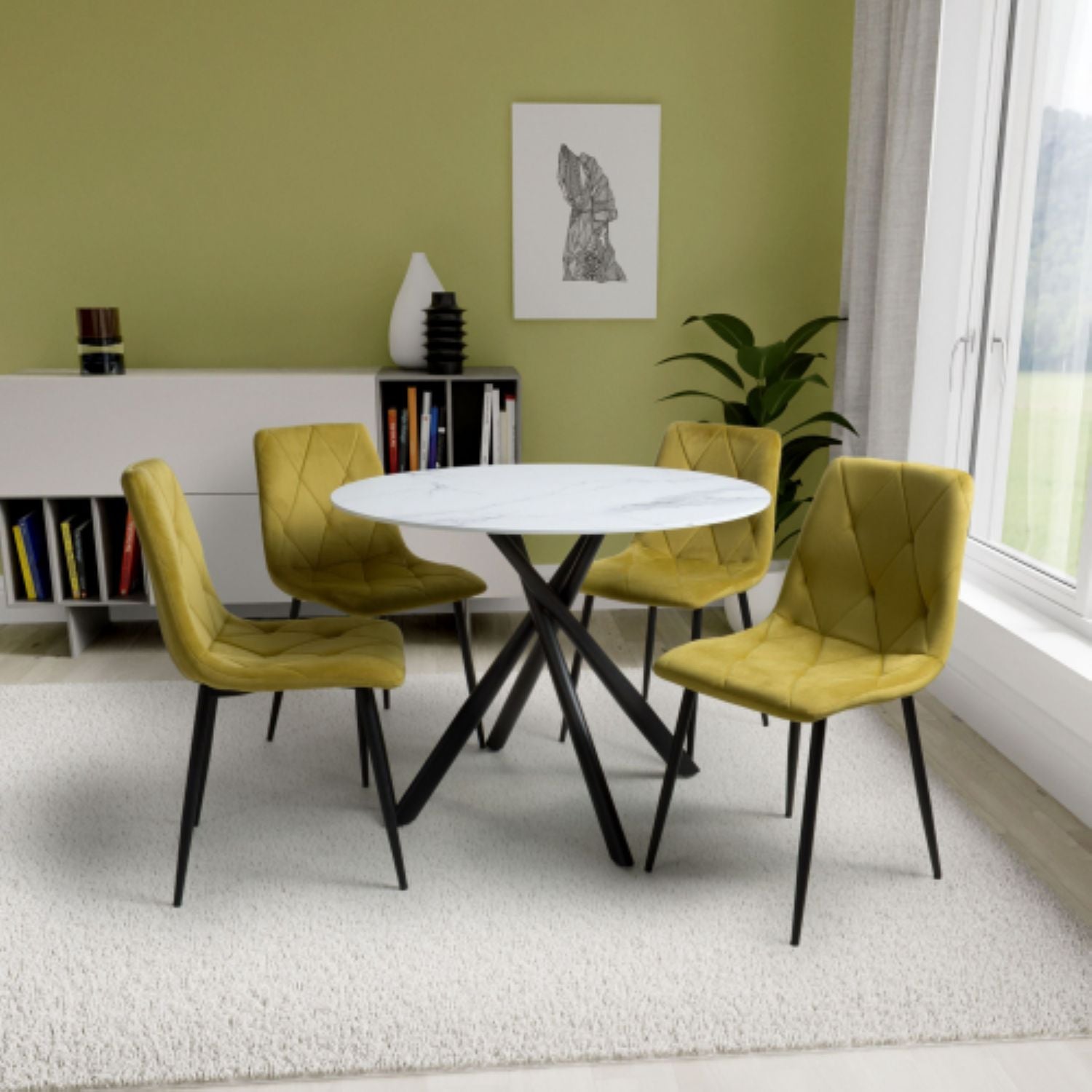 Avesta White And 4 Vernon Yellow Dining Set