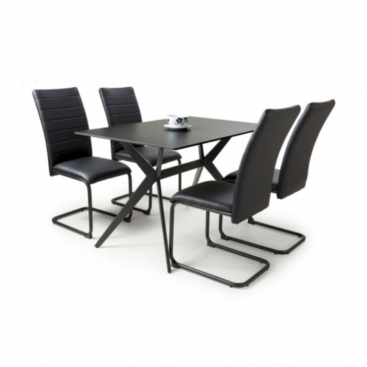 Timor 1.2m Black And 4 Carlisle Black Dining Set