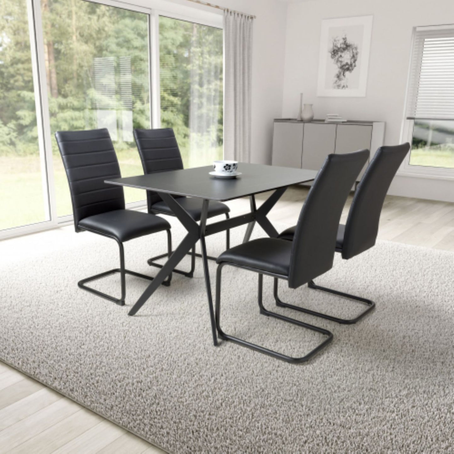 Timor 1.2m Black And 4 Carlisle Black Dining Set
