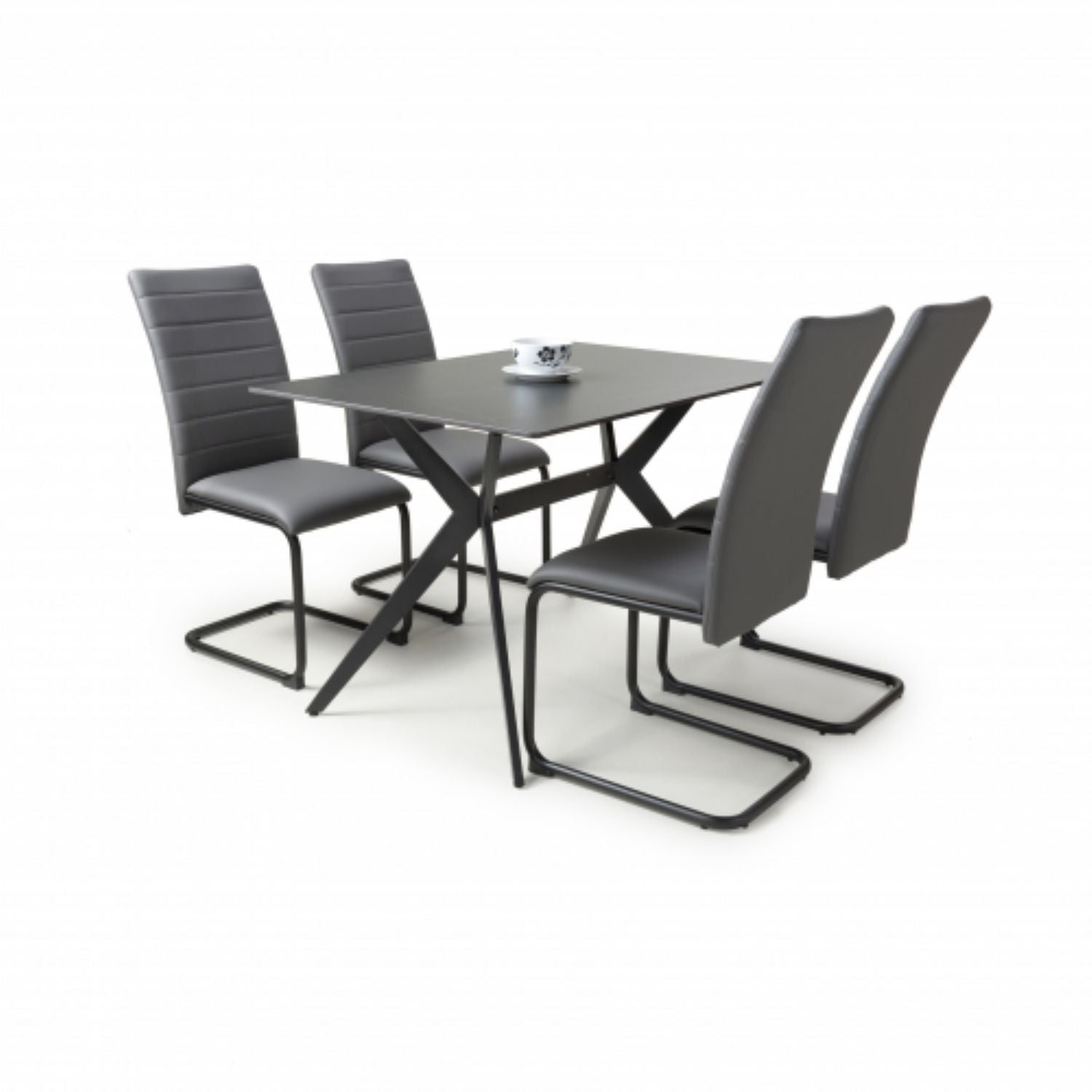 Timor 1.2m Black And 4 Carlisle Grey Dining Set