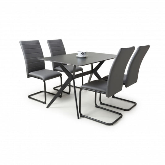 Timor 1.2m Black And 4 Carlisle Grey Dining Set