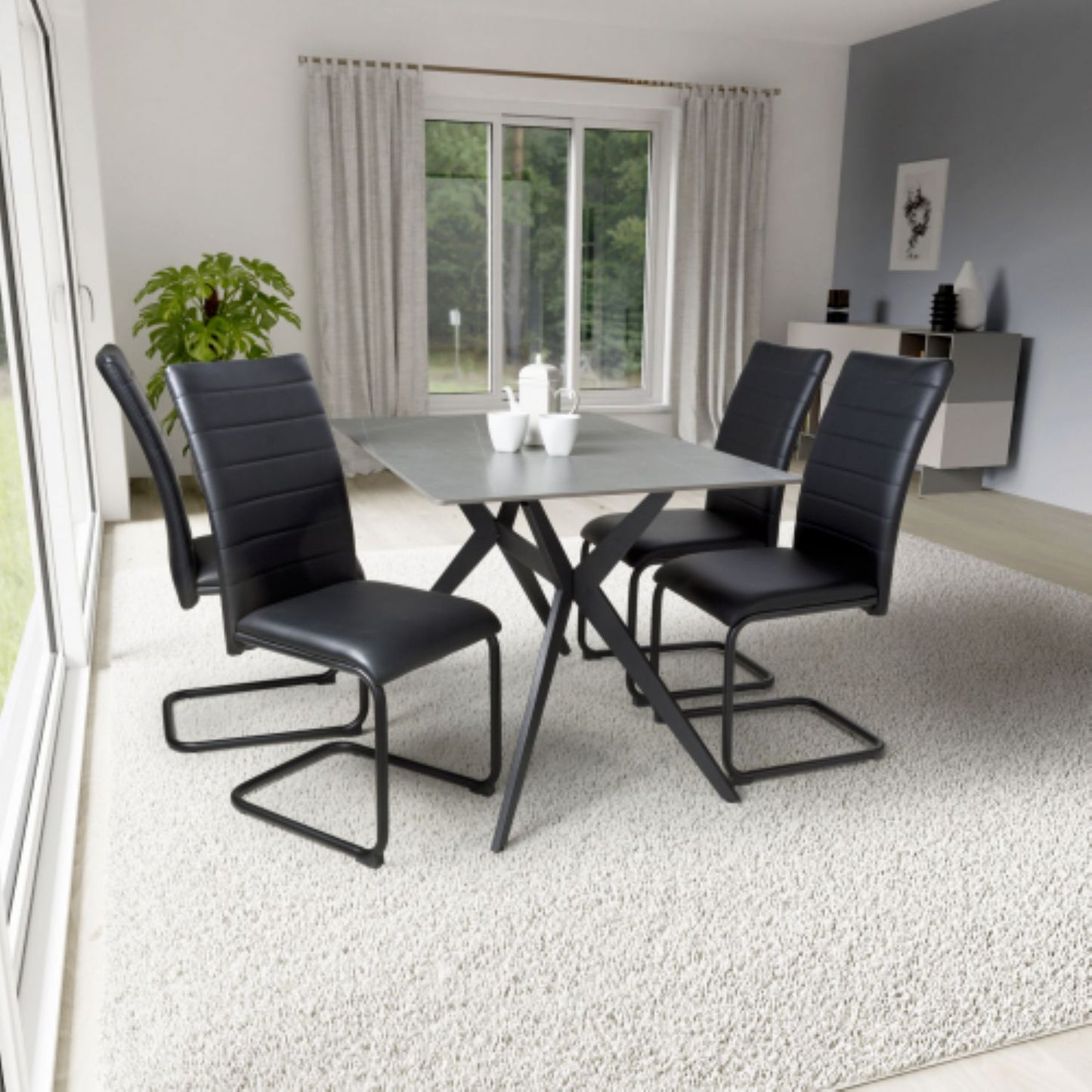 Timor 1.2m Grey And 4 Carlisle Black Dining Set
