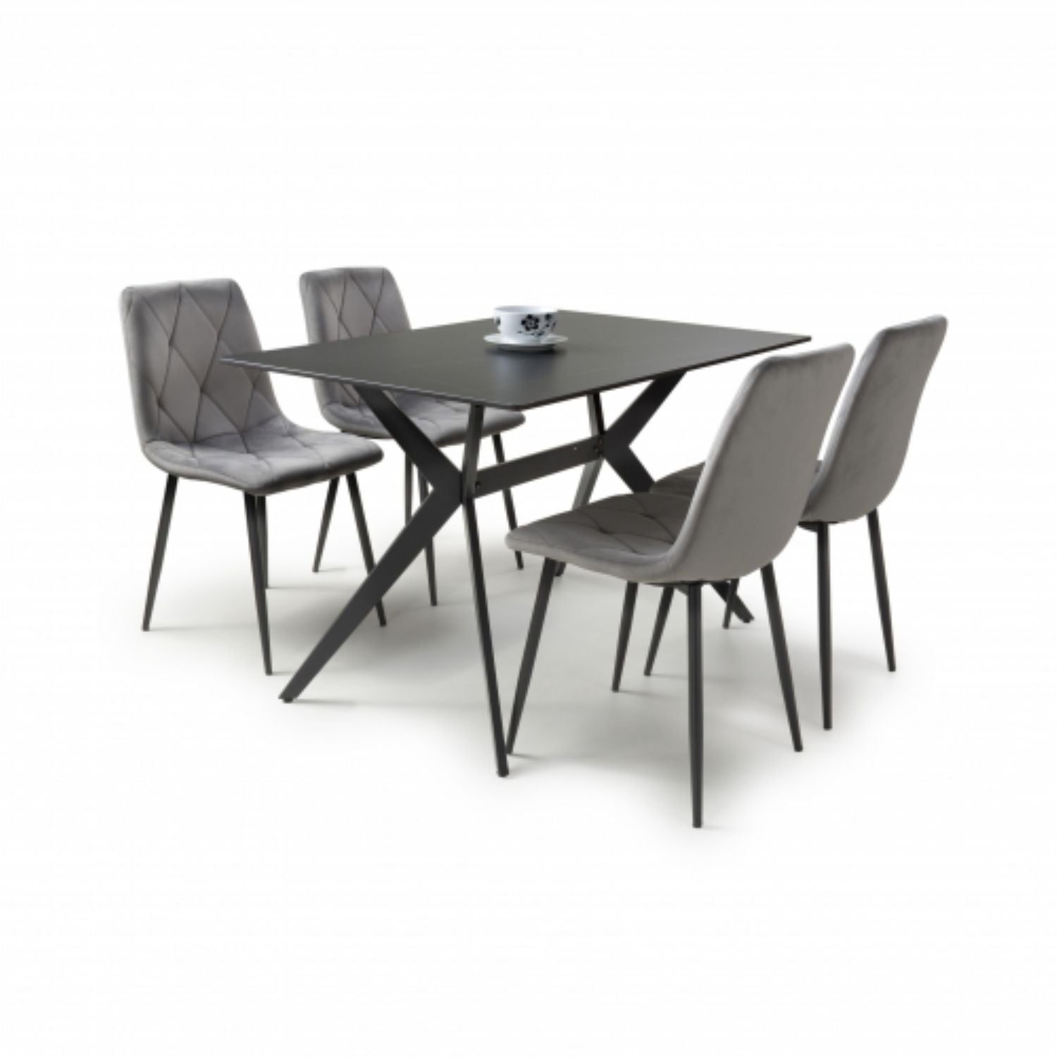 Timor 1.2m Black And 4 Vernon Grey Dining Set