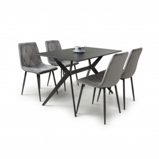 Timor 1.2m Black And 4 Vernon Grey Dining Set