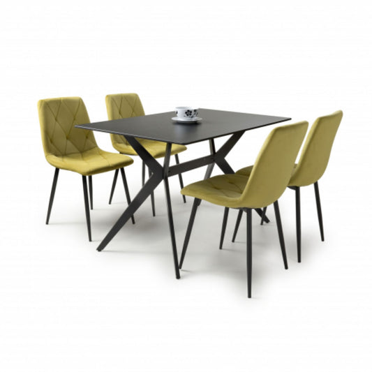 Timor 1.2m Black And 4 Vernon Yellow Dining Set