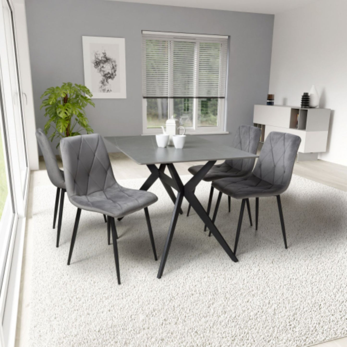 Timor 1.2m Grey And 4 Vernon Grey Dining Set