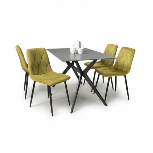 Timor 1.2m Grey And 4 Vernon Yellow Dining Set