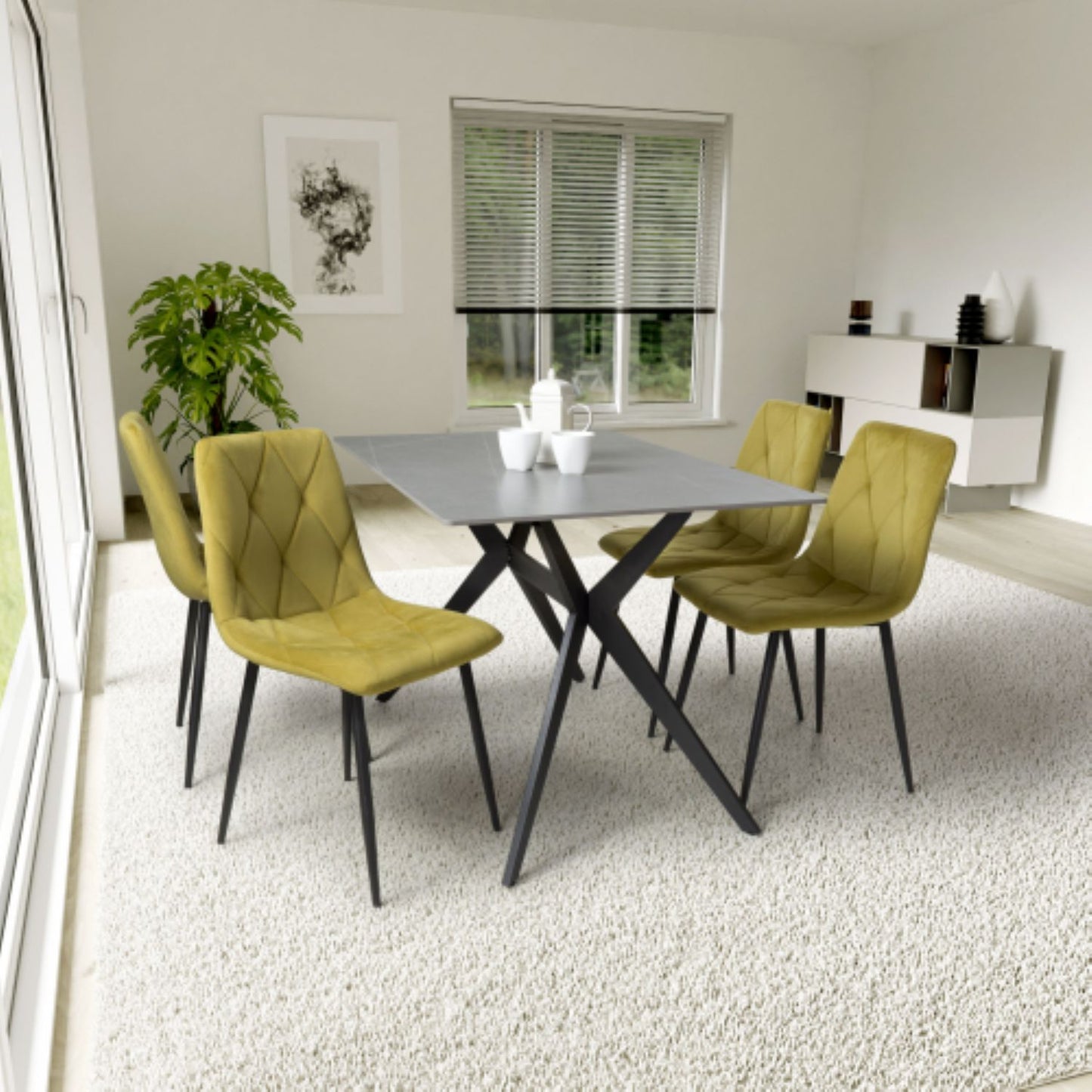 Timor 1.2m Grey And 4 Vernon Yellow Dining Set