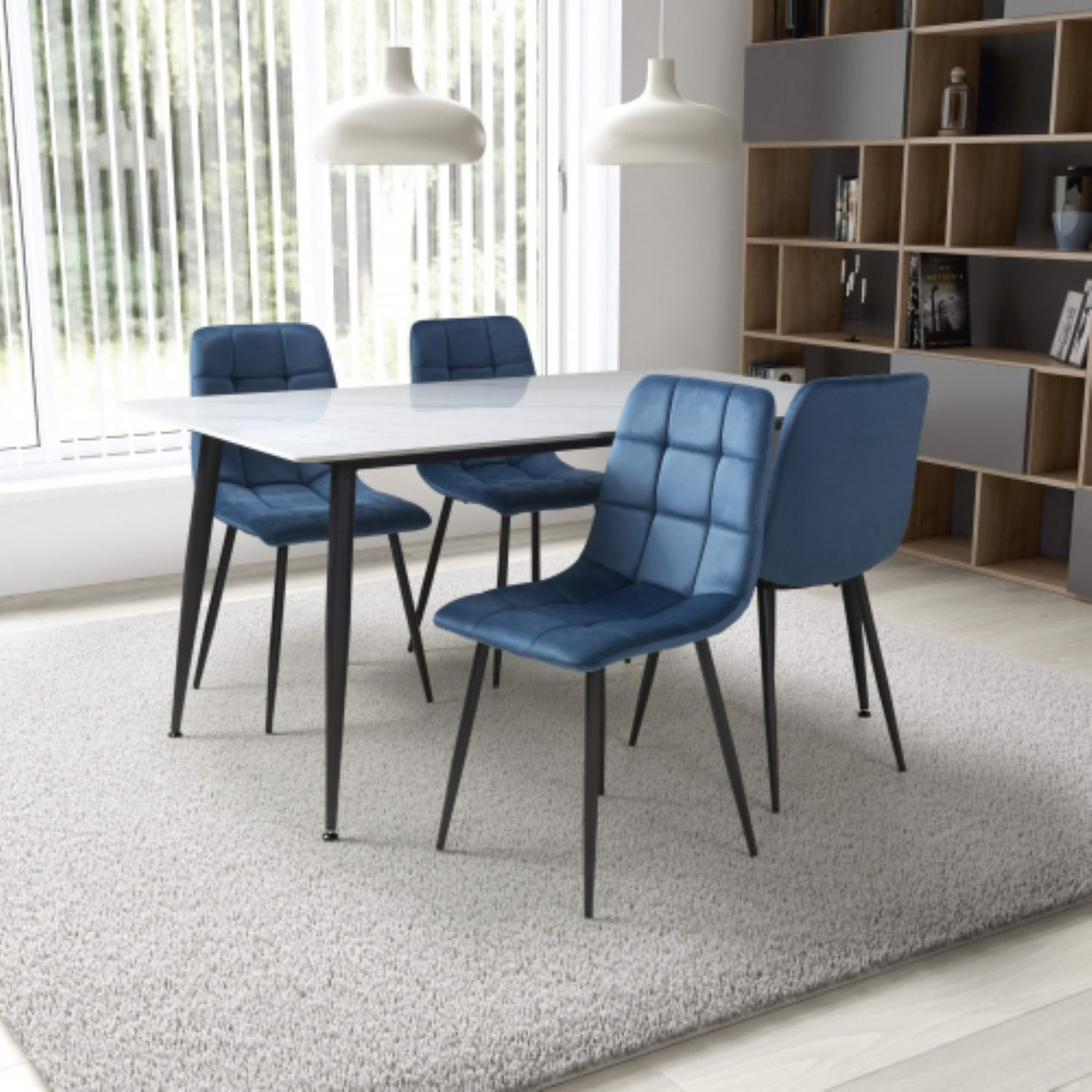Monaco 1.6m White And 4 Madison Blue Dining Set