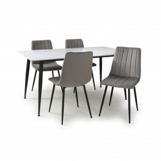 Monaco 1.6m White And 4 Lisbon Grey Dining Set