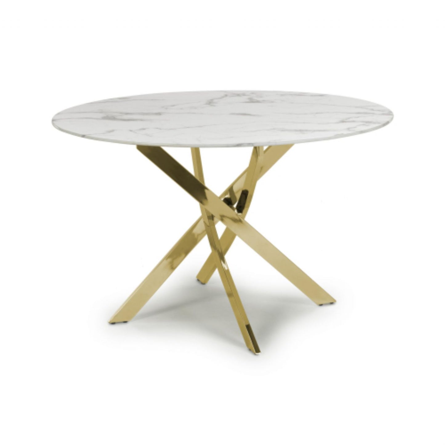 White Marble Effect 1.2m Round Dining Table Gold Metal Base
