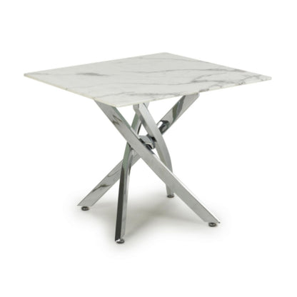 White and Grey Glass Marble Top 60cm Square Chrome End Table