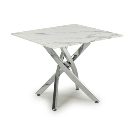 White and Grey Glass Marble Top 60cm Square Chrome End Table