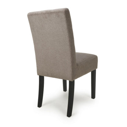 Flax Light Brown Natural Fabric Dining Chair Black Wooden Legs