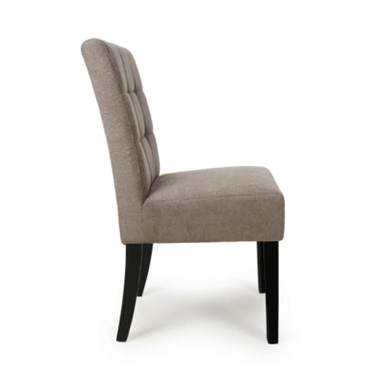 Flax Light Brown Natural Fabric Dining Chair Black Wooden Legs