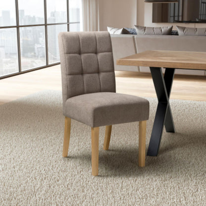 Flax Waffle Light Brown Fabric Dining Chair Natural Wood Legs