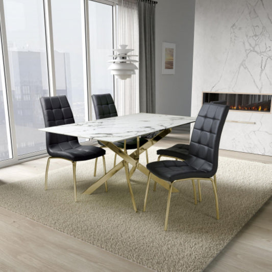Astoria 1.6m White And 4 Jenner Black with Gold legs Dining Set