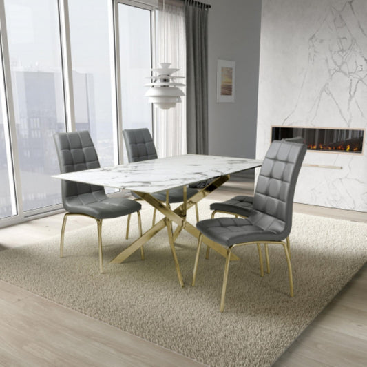 Astoria 1.6m White And 4 Jenner Grey with Gold legs Dining Set