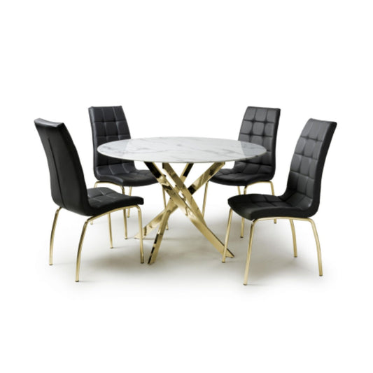Astoria Round White And 4 Jenner Black with Gold legs Dining Set