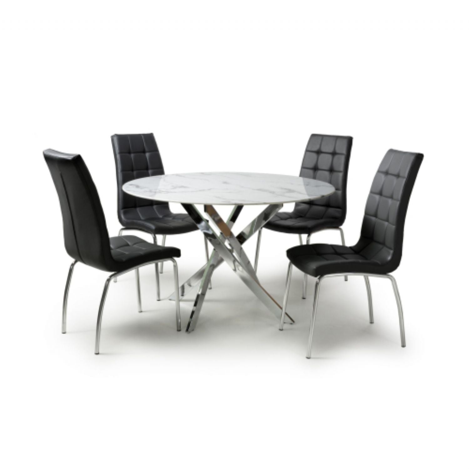 Astoria Round White And 4 Jenner Black with Silver legs Dining Set