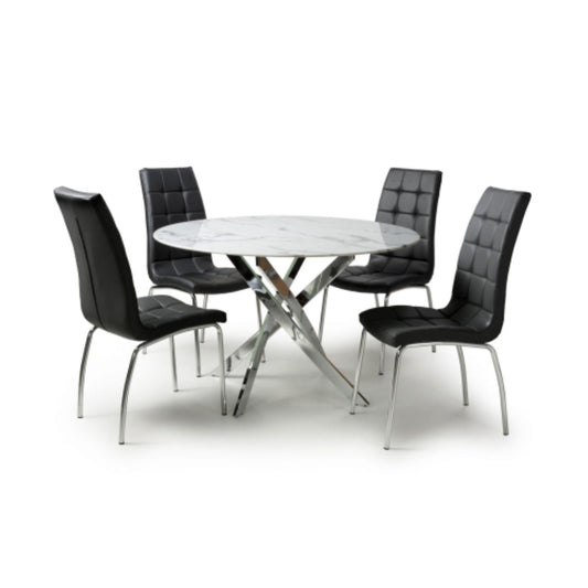 Astoria Round White And 4 Jenner Black with Silver legs Dining Set