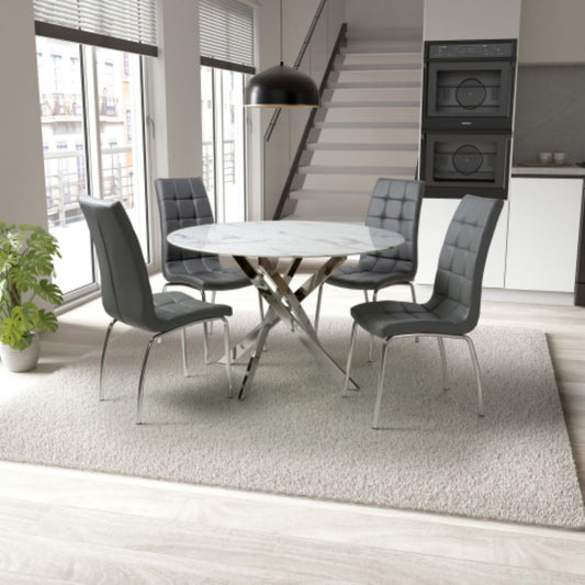 Astoria Round White And 4 Jenner Grey with Silver legs Dining Set